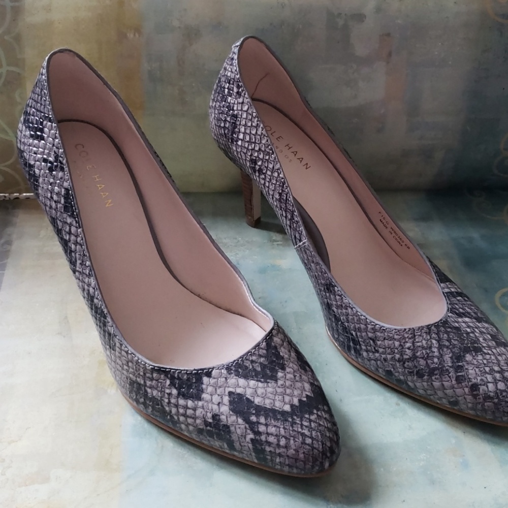 New Cole Haan snake print heels